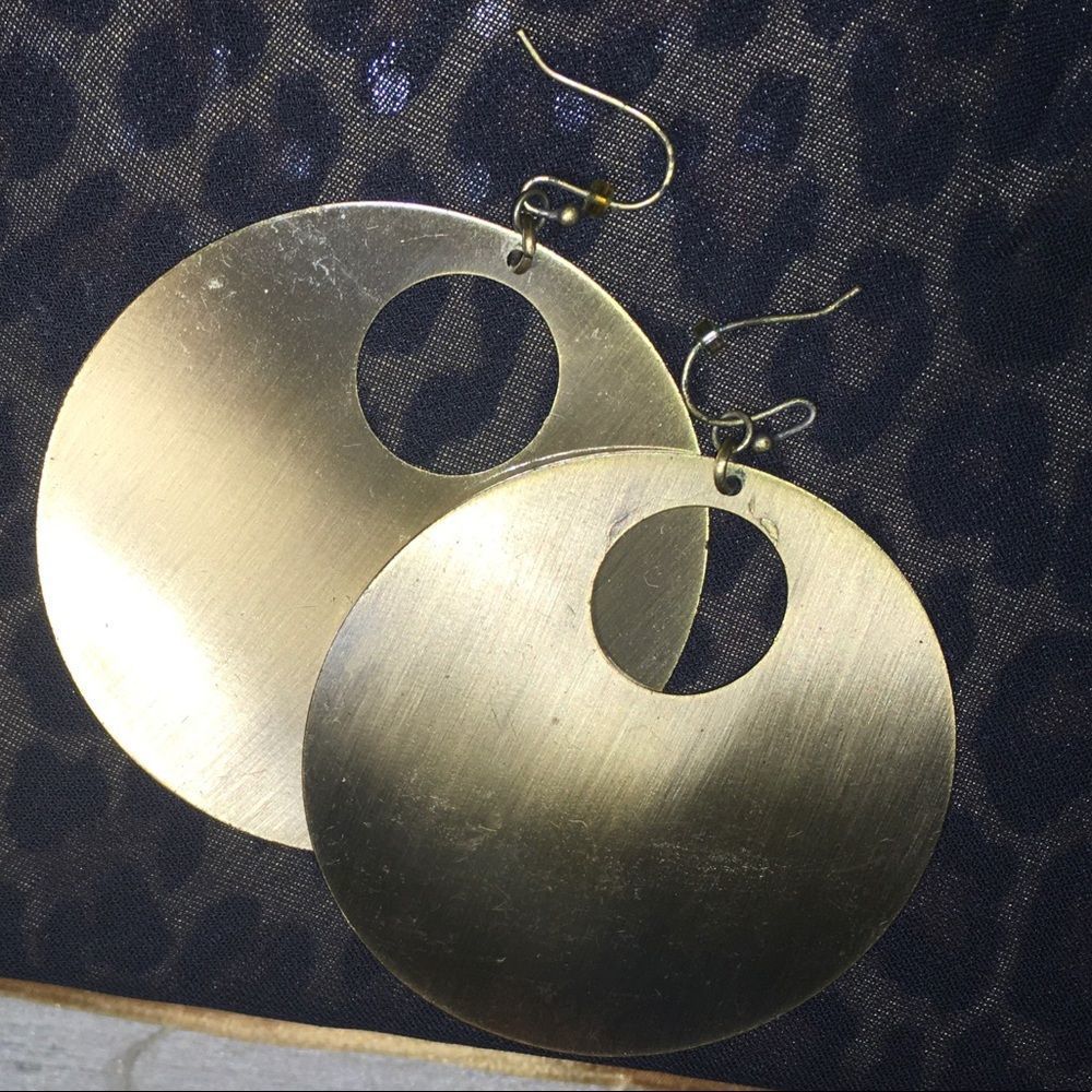 Bronze metal large circle earrings